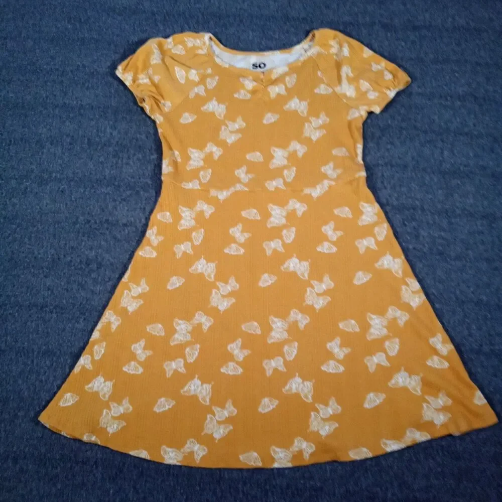 So Dress Youth Extra Large Yellow Butterfly Print Flowy Cottage Summer Sundress